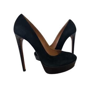 Azzedine Alaïa Black Suede Pumps EU 38.5 Croc Leather Platform Stiletto Rare